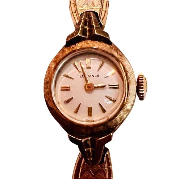 Vintage Longines Ladies Art Deco Wristwatch – Gold Tone Bracelet w/ Safety Chain - Picture 4 of 9